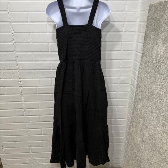 Quince NWOT Organic Cotton Gauze Smocked Sleeveless Maxi Dress Black Sz Med Eco - Picture 4 of 13